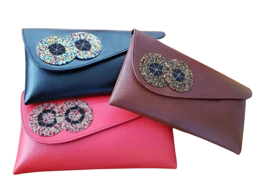 Bead Leather Clutch